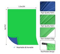 Aumotop Kit Fondale Fotografico Verde Blu, Sfondo Chromakey su Due Lati, 1,5 X 2,1 M, con Supporto in Metallo e 3 Morsetti a Molla, Accessori Professionali per Ritratti di Prodotti