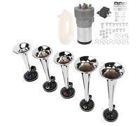 Aumotop Kit Tromba D'aria Musicale 12V Cromata Forte per Camion, Furgoni, Set di 5 Trombe in ABS Cromato per Camion
