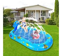 Aumotop Piscina Gonfiabile con Irrigatore per Delfini Carini per Bambini, Grande Gioco D'acqua con Spruzzi D'acqua, Piscina Estiva, Giocattolo Acquatico Prato nel Cortile, Materiale in PVC Sicuro