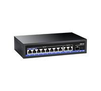 AUMOX PRO Switch Gigabit PoE a 11 porte, 8 porte PoE+, Uplink da 2 Gigabit, 1 porta SFP, Rilevamento AI da 120 W, Qos, Switch di rete non gestito Plug & Play in metallo fanless