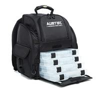 AUMTISC - Zaino da pesca, grande capacità, con copertura antipioggia e 4 vassoi per attrezzatura (nero)