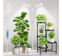 Aumtrly Lampada per piante, 2 teste, 168 LED, spettro completo, con supporto regolabile in altezza, 6000 K, luce bianca per piante con timer da 6/12/16H, 5 livelli di luminosità, 3 modalità di colore