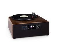 AUNA Connect Vinyl Cube - Giradischi, Lettore Vinili, 40 W max., Smart Radio: Internet/DAB+/FM, Altoparlanti Integrati, Giradischi: 33/45/78 Giri, Bluetooth, USB, Controllo via App, Marrone