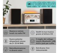 Elton - Impianto stereo, CD, BT, MP3, DAB+, FM, VU-Meter, luce ambiente