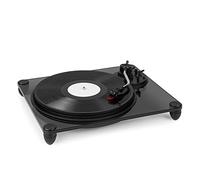 Auna Giradischi Stereo per Dischi in Vinile, a 2 Velocità di Riproduzione, Giradischi Vinili Vintage con Trasmissione a Cinghia, Connessione USB, Gira Dischi Vinile in Vetro Acrilico, Nero trasparente