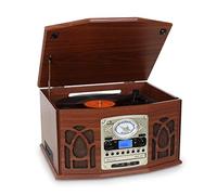 AUNA NR-620 - Giradischi Vinili Vintage, Lettore Vinili, Stereo Retrò, Cinghia, Max. 45 Giri/min, Radio, Display a Banda di Frequenza, Altoparlanti Stereo, Ingresso USB/SD, Cassette, Marrone