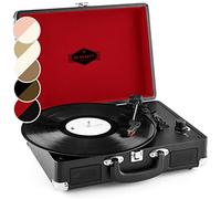 Auna Peggy Sue - Giradischi, Giradischi Vinili, Giradischi Vintage, Pick-Up Preassemblato, USB, Design a Valigetta, 2 Altoparlanti Incorporati, Uscita RCA, Funzione Start Automatica, Nero/Rosso