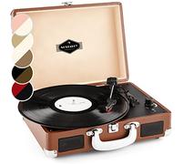 AUNA Peggy Sue - Giradischi Vinili con 2 Altoparlanti Incorporati, Giradischi Vintage, Pick-Up Preassemblato, USB-Midi-Port, Design a Valigetta, Uscita RCA, Funzione Start Automatica, Marrone