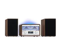 Auna Radio DAB/DAB+ Portatile Digitale con Bluetooth e Lettore CD, Sistema Stereo AUX e MP3, Micro Stereo Rimovibile da 25W, Display LCD, USB, Streaming, Vintage in Legno
