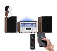 Auna Radio DAB+ Portatile con Bluetooth e Lettore CD, Sistema Stereo Digitale AUX, Micro Rimovibile da 25W, Display LCD, USB, MP3 e Streaming, Vintage in Legno