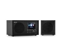 Auna Radio Portatile Ricaricabile, Radio DAB con Bluetooth 5.0, FM/DAB/DAB+ Digitale Mini, Altoparlanti Stereo, Display HCC, Supporto Streaming, Sveglia, 5 Ore di Operatività, Radiolina in Legno