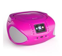 Auna Roadie Smart - Lettore CD Portatile, Boombox Bluetooth Con Radio Dab+/Fm/Web, Lettore CD/Mp3, Display Tft Da 2,4", Altoparlanti Da 3W, Batteria, Rosa