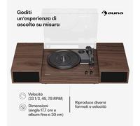 Auna TT-Play - Giradischi, 3 speed, 2x10W, BT, RCA-Out, a 3 velocità, Bluetooth
