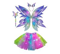 Aunaeyw Costume di Halloween per bambine e ragazze, gonna in tulle con ali di farfalla e bastone da fata, fascia per capelli per cosplay (viola sfumato, set gonna)