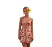 Aunaeyw Mini abito da donna con allacciatura sulla schiena scoperta a pois increspato profondo scollo a V una linea abiti estivi corti club uscire, Rosso, L