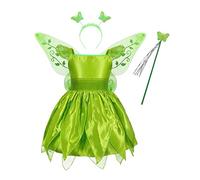Aunaeyw Set di costume per Halloween da bambina, con ali da fata, vestito in rete, ali di farfalla, cerchietto per capelli, bastone da fata, abito da principessa elfa, per cosplay (stile 4, 11-12 anni