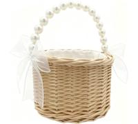 Aundhegrtt Cestino Raffinato Decorazione Frontale 18cm | Nastro e manico con perle per un look romantico, come decorazione casa e matrimonio.