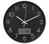 Aundhegrtt Orologio da Parete Digitale Rotondo con Temperatura e Calendario | Display LCD interattivo che passa tra Fahrenheit e Celsius e mostra data, calendario e temperatura in tempo reale.