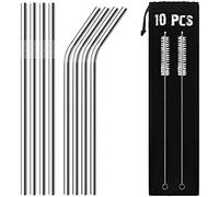 AUNEK Cannucce in Acciaio Inox Riutilizzabili, Set di 8 Ecologica Non Tossico Cannuccia Metallo con 2 Pezzi Spazzola di Pulizia e Borsa Portatile per Frullati Cocktail Succhi e Bevande Calde/Fredde