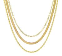 AUNEK Collane a strati da donna, set di 3 collane minimaliste, graffette e catena a spina di pesce, da donna, regolabile, alla moda, per tutti i giorni, set di collane a strati regalo per lei
