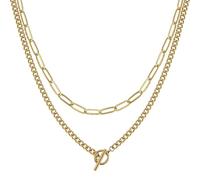 AUNEK Set di 2 collane da donna in oro multistrato, con chiusura a barra, regolabile, in confezione regalo