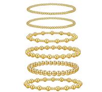 AUNEK Set di Braccialetti Elastici Dorati per Donna, 6 Pezzi con Perle Impilabili, Gioielli Minimalisti a Strati, Confezione Regalo