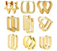 AUNEK Set di Orecchini a Cerchio per Donna, 9 Paia Cerchi Leggeri Spessi E Sottile, Cerchi Intrecciati E Cuff, Gioielli Minimalisti Quotidiani, Confezione Regalo