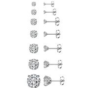 AUNEK Set di Orecchini a Perno con Retro Piatto per Donna E Uomo, 7 Paia Argento, Diverse Misure per Lobo e Cartilagine, Confezione Regalo