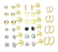 AUNEK Set di orecchini a perno e ad anello per orecchie, minimalisti, infila-cartilagine, elica, trago, lobo gioielli per donne e uomini, 16 paia, pronti per regali