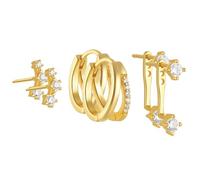 AUNEK Set di Orecchini Dorati per Donna, Borchie Minimaliste e Cerchi, Gioielli Moderni per Piercing a Strati, Confezione Regalo