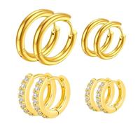 AUNEK Set di Piccoli Orecchini a Cerchio per Donna E Uomo, Mini Cerchi Sottili Leggeri, Orecchini Delicati per Piercing Multipli, Set Regalo Gioielli Quotidiani, 4 Paia