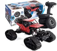 AUNEVN Rc Car All-Terrain Fuoristrada Rc Veicolo, 2 in 1 Lega 4Wd Cingolato Motoslitta Bigfoot Monster Rc Camion Giocattolo Elettrico per Bambini/Red/2Battery Packs