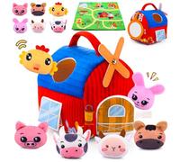 Auney Giocattoli per bambini 6 - 12 mesi, Fattoria Montessori, giocattolo per 6 mesi con animali della fattoria, fienile, sonaglio, specchio - Montessori, giocattolo per bambini a partire da 1 anno