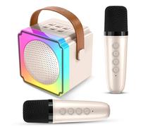 Auney Giocattoli per Karaoke per Bambini e Adulti con 2 Microfoni, Mini Karaoke Machine per Portatile con Luce LED ed Effetti che Cambiano La Voce,Regali per Bambini di 3 ai 18 Anni (beige)