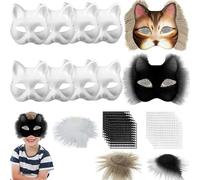 AUNGCSHE 10 maschere per gatti da dipingere, maschera per gatti fai da te con pelliccia sintetica e occhio mesh, Therian Stuff per Halloween, carnevale, maschera, feste, cosplay