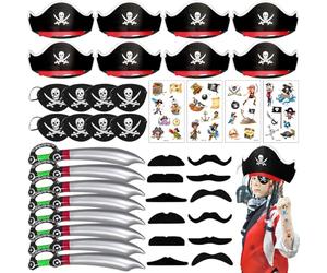 AUNGCSHE 40 Piezas Disfraz Pirata Niño, Sombrero Pirata Niños, Parches Piratas, Complementos Disfraz Pirata, Sombrero Pirata Cumpleaños para 5 6 7 8 9 Años Favores de Fiesta de Cumpleaños