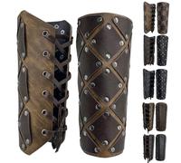 AUNGCSHE Bracciali medievali, parambraccio retrò in similpelle, guanti mercenari in similpelle, parambraccio vintage, adatto LARP (quadrato, marrone chiaro)