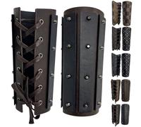 AUNGCSHE Bracciali medievali, parambraccio retrò in similpelle, guanti mercenari in similpelle, stile vintage, adatto LARP (forma allungata, marrone scuro)