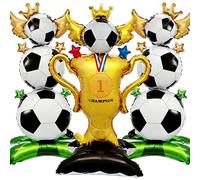 AUNGKWANG 3 Pezzi Palloncino a Forma di Pallone da Calcio in Alluminio, mit Grande Pallone da Calcio and Palloncino Trofeo Grande, Decorazione a Palloncinos XXL a Tema-Calcio