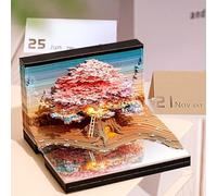 Auniq 2026 Calendario da Tavolo 3D Blocco note con luce, 2026 Calendario scrivania 3D della casa sull'albero Calendario tempo 3D Calendario della vita Artigianato artistico intaglio fai da te Regalo