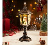 Auniq Lanterna di Natale a globo di neve con musica, Globo di Neve Natalizio Lanterna Retro Lampione Stradale LED Musicale Babbo Natale e Fiocco di Neve-Lampada di Natali, Luce notturna Natali Regalo