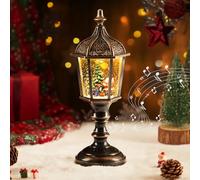 Auniq Lanterna di Natale a globo di neve con musica, Globo di Neve Natalizio Lanterna Retro Lampione Stradale LED Musicale Babbo Natale e Fiocco di Neve-Lampada di Natali, Luce notturna Natali Regalo