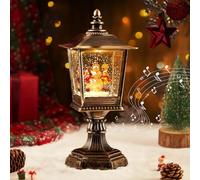 Auniq Lanterna di Natale a globo di neve con musica, Grande Globo di Neve Natalizio Lanterna Retro Lampione Stradale LED Musicale Babbo Natale Fiocco di Lampada di Natali, Luce notturna Natali Regalo