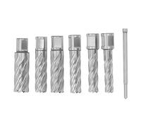 AUNMAS 7 Pezzi Taglierina Anulare, Flauto a Spirale a 3 Taglienti Dimensioni Compatte Set di Punte per Trapano Magnetiche con Nucleo in Acciaio Al Carburo Leggero con Biella