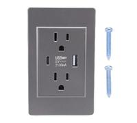 AUNMAS Presa a Parete Uscita USB e Type C Porta 15A Outlet Elettrico a Prova di Manomissione con Pannello Ritardante di per PC per Uso Domestico (Spina degli Stati Uniti)