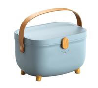 AUNMAS Scatola di Stoccaggio Domestica, Organizzatore di Scatole Mediche a Doppio Strato Ovale in Plastica Multi Griglia con Manico per Auto, Casa, Scuola, Viaggi, Campeggio, Escursioni (BLUE)