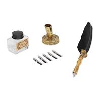 AUNMAS Set di Penne d'oca, Penna per Calligrafia in e Acciaio Inossidabile con 5 Pennini e Base della Penna, Vintage con Scrittura per la Pratica dell'italiano Gotico, Insegnanti e Anziani (BLACK)