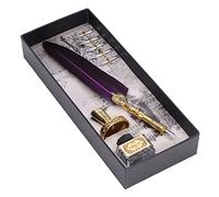 AUNMAS Set di Penne d'oca, Penna per Calligrafia in e Acciaio Inossidabile con 5 Pennini e Base della Penna, Vintage con Scrittura per la Pratica dell'italiano Gotico, Insegnanti e Anziani (PURPLE)