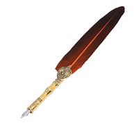 AUNMAS Set di Penne d'oca, Penna per Calligrafia in e Acciaio Inossidabile con 5 Pennini e Base della Penna, Vintage con Scrittura per la Pratica dell'italiano Gotico, Insegnanti e Anziani (ORANGE)
