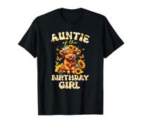 Auntie of The Birthday Girl Highland Cow Print Girasole Maglietta